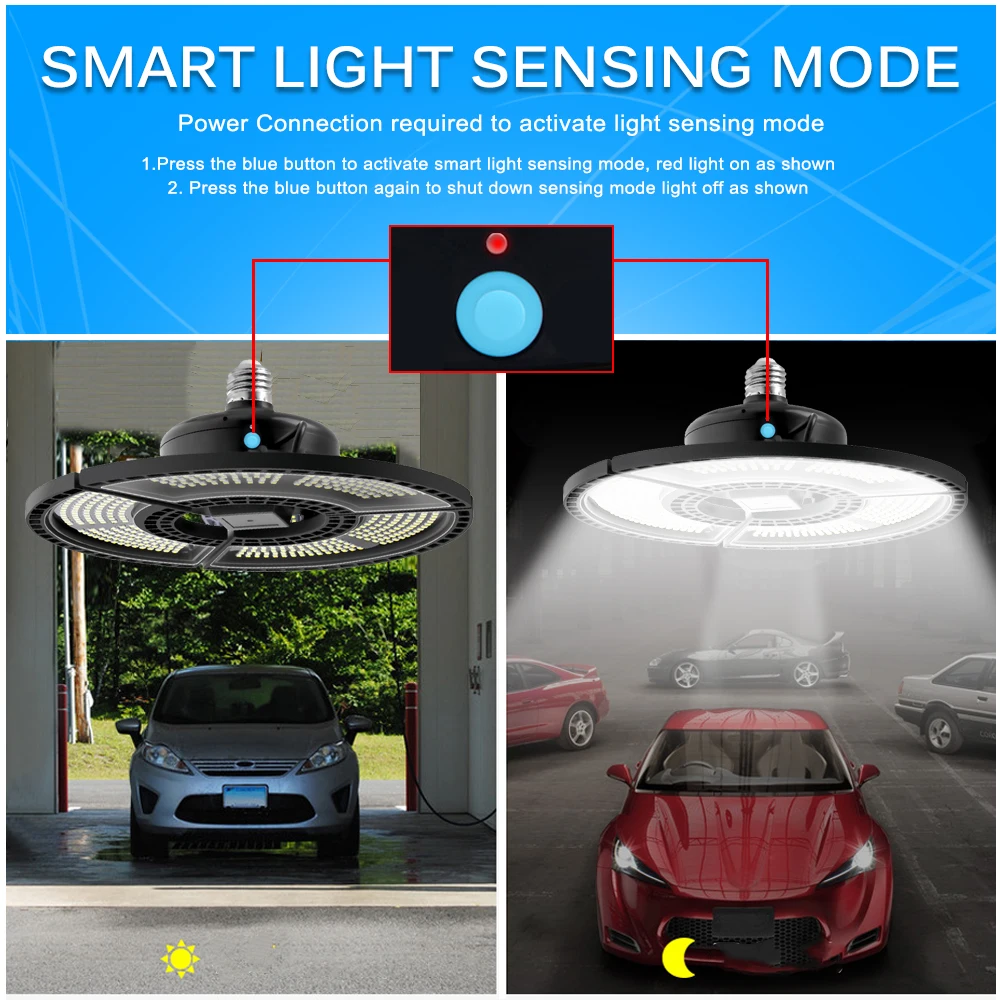 Imagem -06 - Luz de Garagem Led Ac85265v 60w Radar Sensor de Movimento Lâmpada Led Deformável para Iluminação Industrial de Oficina de Armazém.