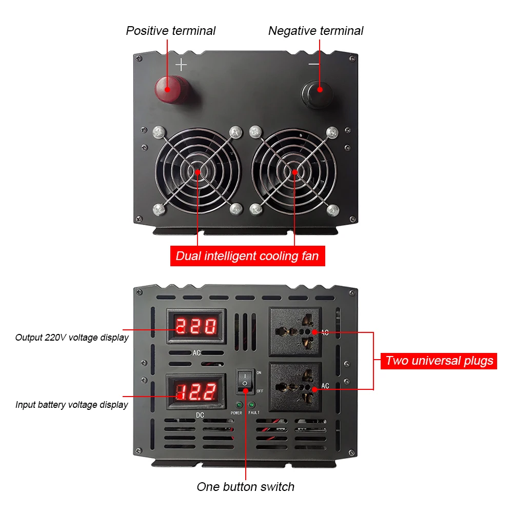 Imagem -04 - Inversor de Energia Solar de Onda Senoidal Pura Conversor Led Tensão Dc12v a 220v 12v 24v 48v 60v 6000w 3000w 5000w