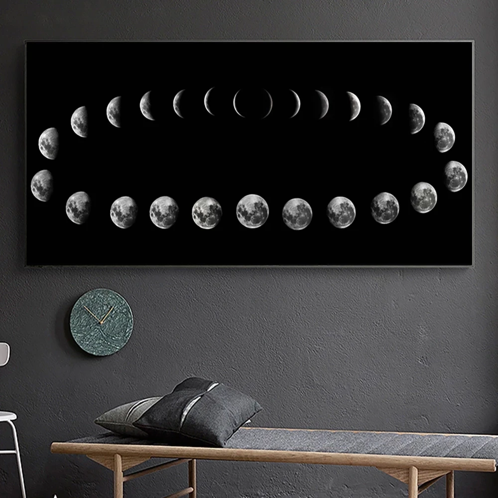 Black White Lunar Eclipse Moon Phases Space Posters And Prints Landscape Canvas Art Painting On Wall Art Picture Modern Decor