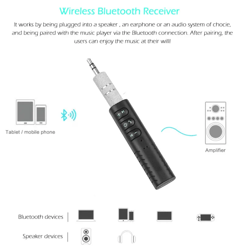 Mini Wireless Bluetooth Receiver V5.0 Bluetooth Car kit 3.5mm Jack connection for Wired earphone Car Mp3 player Speaker phones