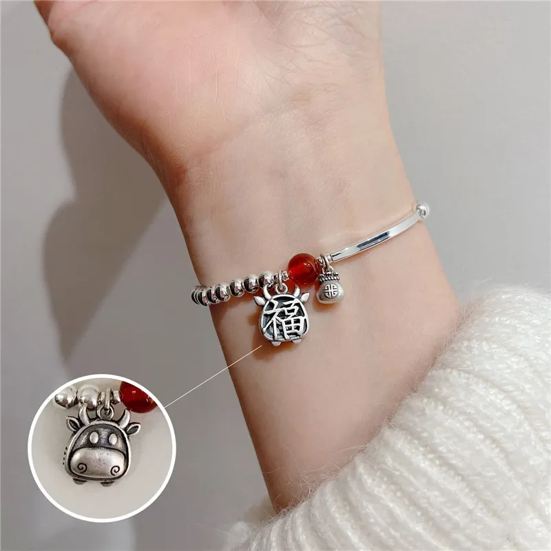 Miuoxion Fashion Personality Party Jewelry Retro  925 Stamp Cartoon Cow Bear Beads Bracelet For Women Feature Charm Student Gift