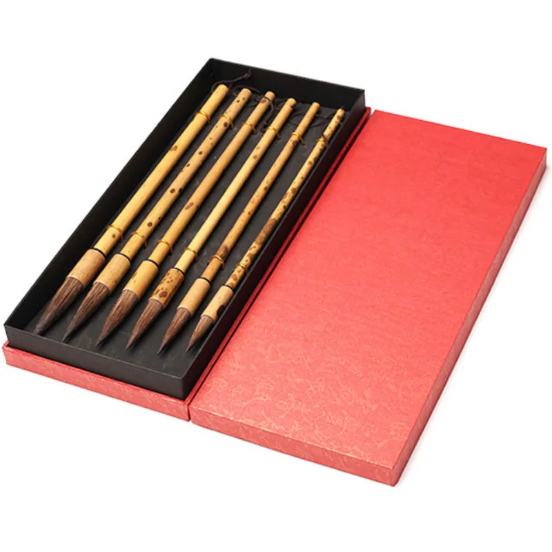 6pcs/set Mouse Whisker Calligraphy Pen Huzhou Chinese Painting Brushes Set Chinese Brush Pens with Gift Boxes Tinta China