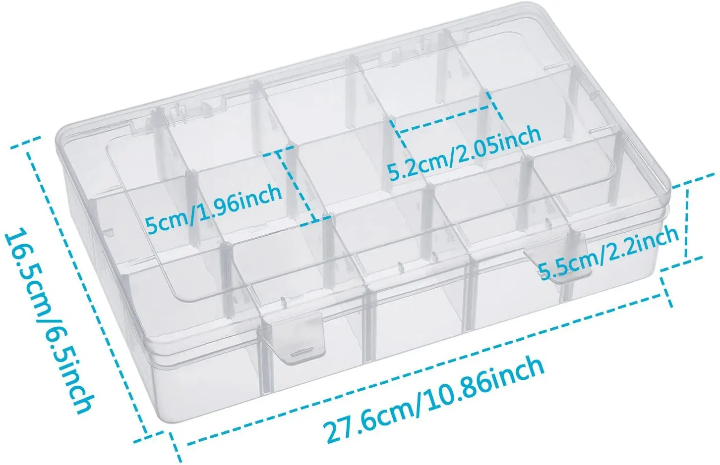 Crafts Organizer Storage Box For Washi Tape, Art Supplies And Sticker, 15 Compartments, Clear