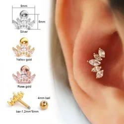 1PC korona Cz zakrzywione chrząstka Piercing biżuteria 16G/20G ze stali nierdzewnej Helix kolczyk Tragus Rook muszla śruba powrót Stud