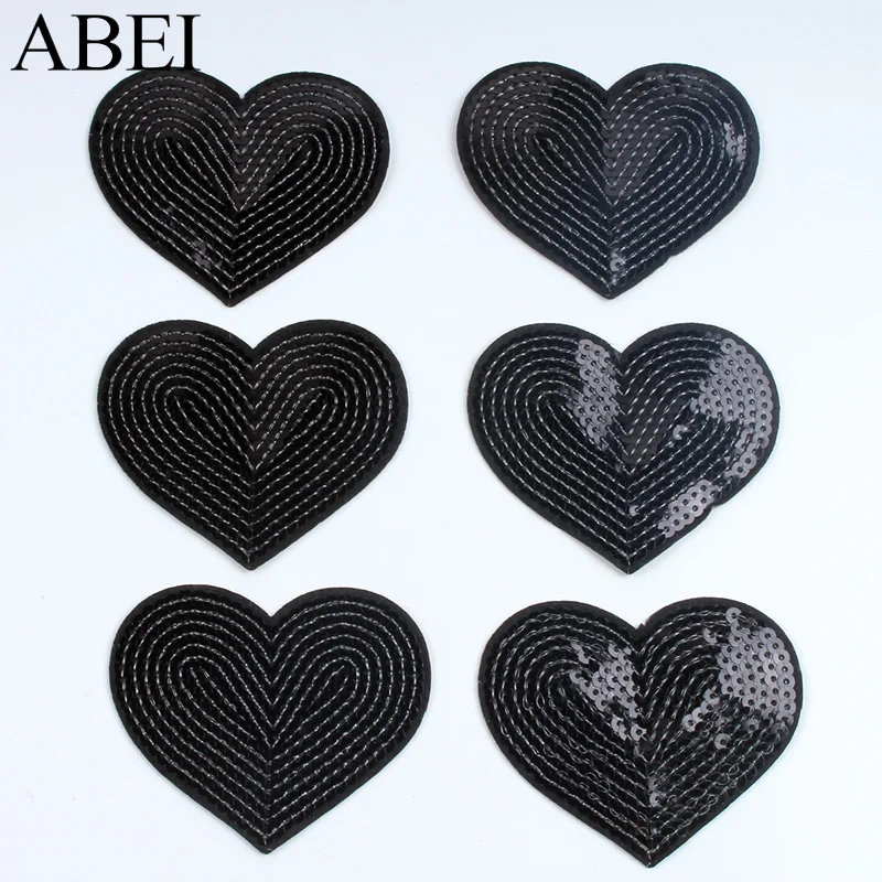 10pcs Big Black Glitter Patches Sequined Heart Patch DIY Quality Stickers Sewing Badge Fabric Appliques