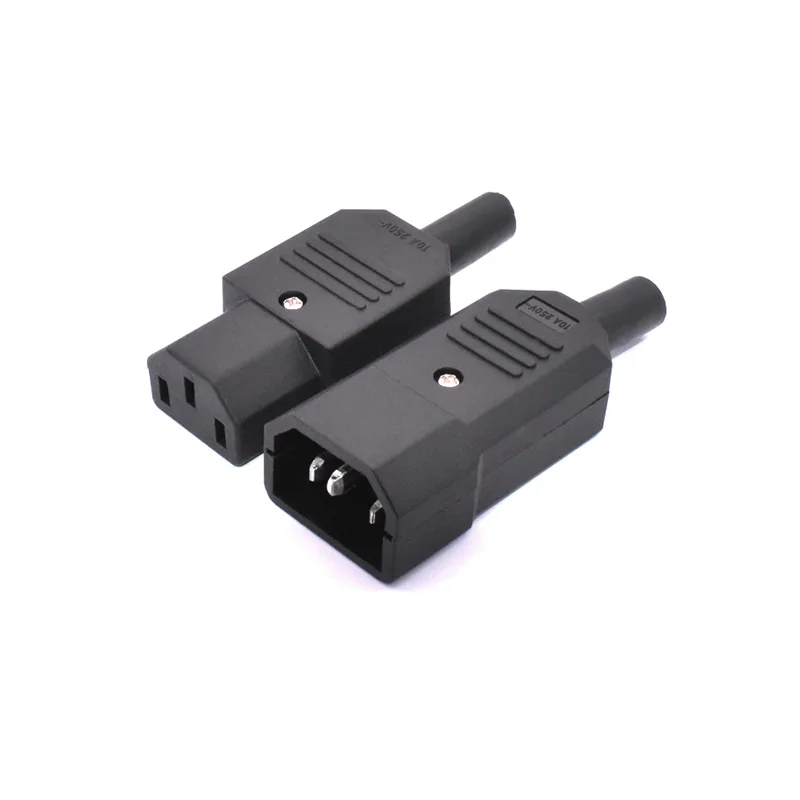 Iec-cabo reto conector c13 c14 10a 250v, plugue macho fêmea preto, conector de energia 3 pinos, ac, 1 conjunto