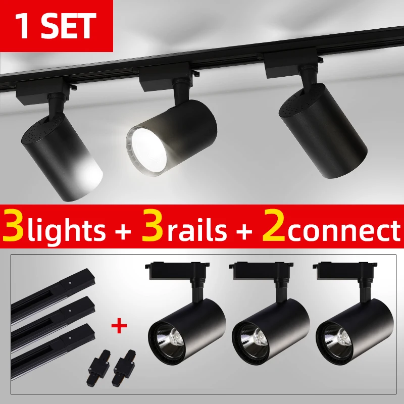 

Whole Set Led Track Light COB Track Lamp 20W 30W 40W Rail Lighting Aluminum Spot Light Fixtures For Home kitchen Clothing Shop