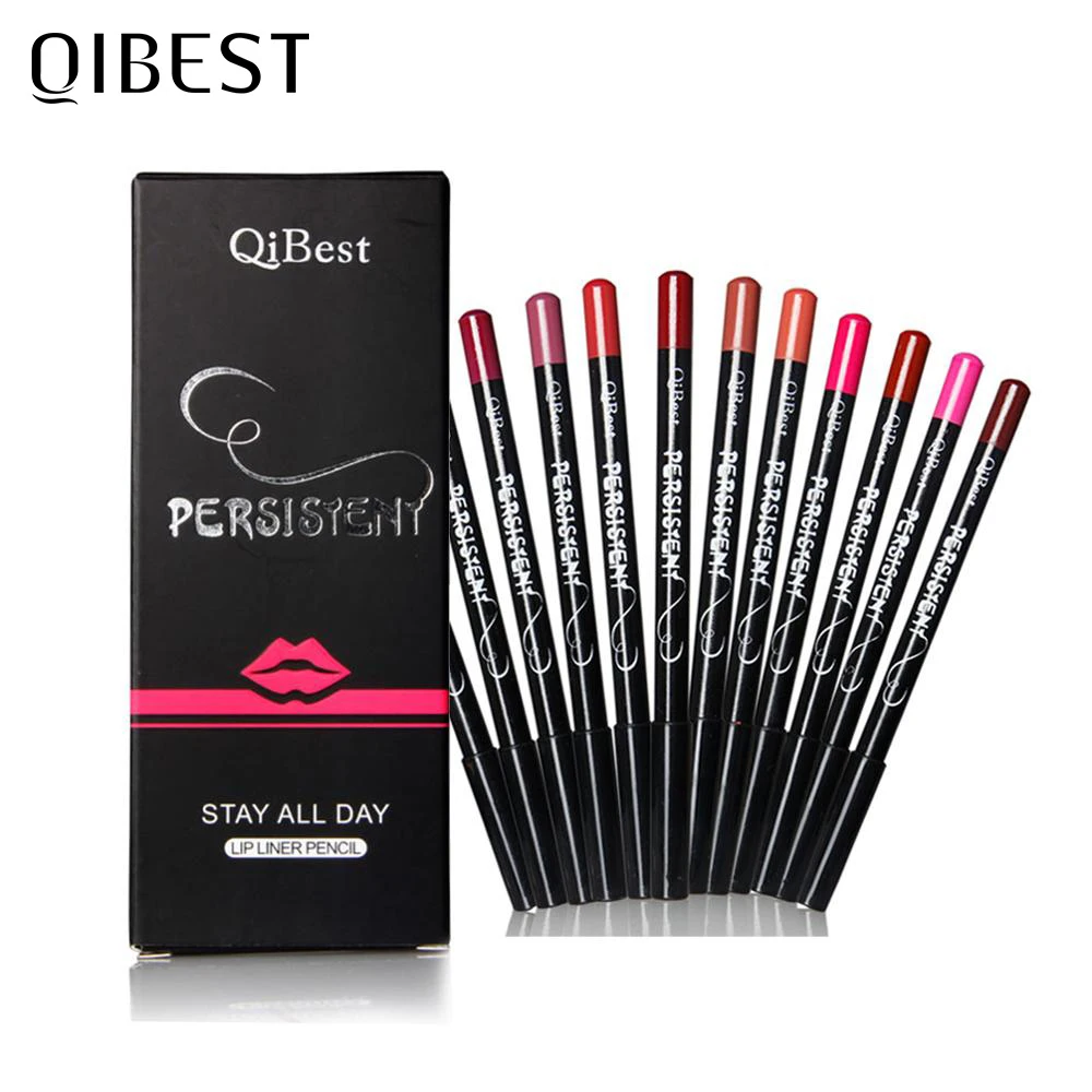 QIBEST 12ชิ้น/เซ็ตแฟชั่นกันน้ำสำหรับผู้หญิง Makeup ชุดยาวลิปสติก Lip ปากกาดินสอเครื่องสำอางค์เครื่องมือ