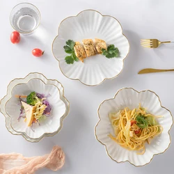 Flower-shaped Phnom Penh Ceramic Plate, White Porcelain Soup Salad Dessert Plate, Kitchen Utensils, Tableware , 1Pc