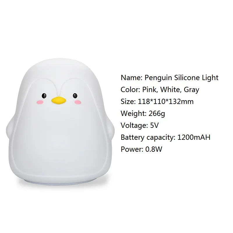 Penguin Silicone Touch Sensor Night Light Rechargeable 7 Colors USB Charging LED Night Lamp For Children Baby Christmas Gift