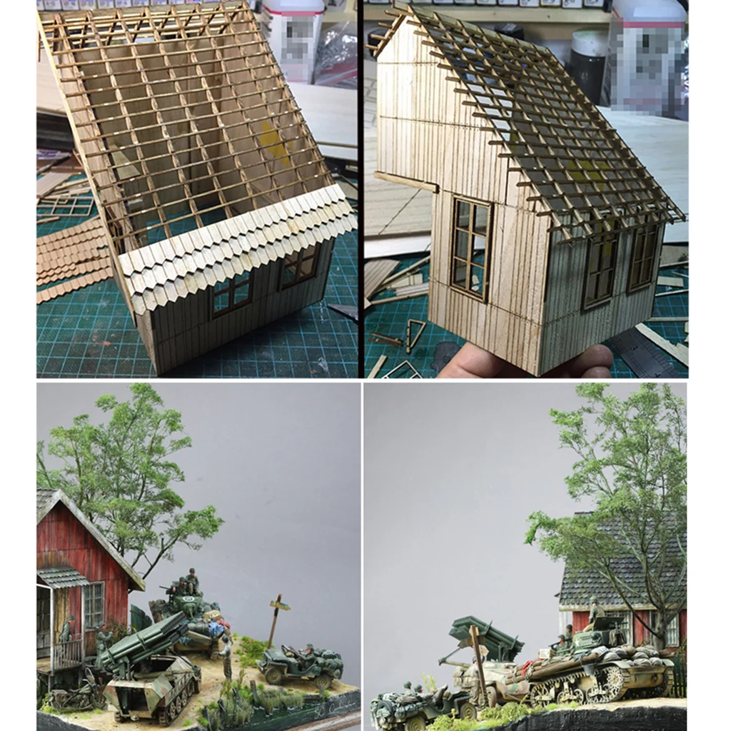 Quân sự Các Mô Hình Bộ Dụng Cụ Gỗ Nhà GỖ DIY 1/35 Quy Mô Quân Đội Sử Dụng cho Trò Chơi Mô Hình Ngôi Nhà