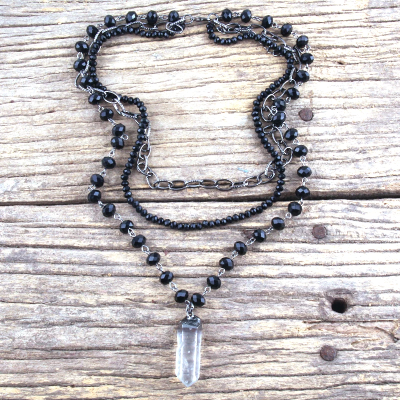 Fashion Bohemian Jewelry 3 Layer Crystal Rosary Link & Chain Pendant Necklaces For Women
