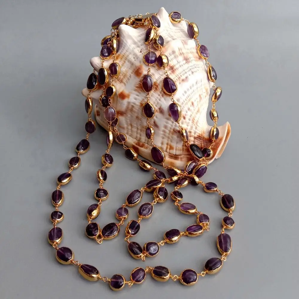Y.YING 3 Strands Natural Amethyst Freeform With Electroplated wrap Necklace  18\