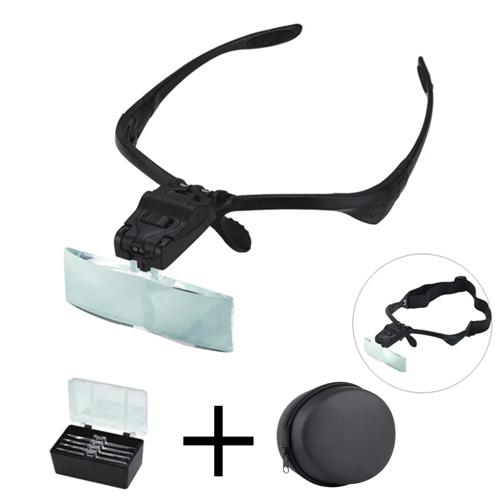 1.0/1.5/2.0/2.5/3.5X Magnifier Headband Magnifying Glasses Eye Repair Magnifier 2 LED Light Glasses Loupe Optical Lens