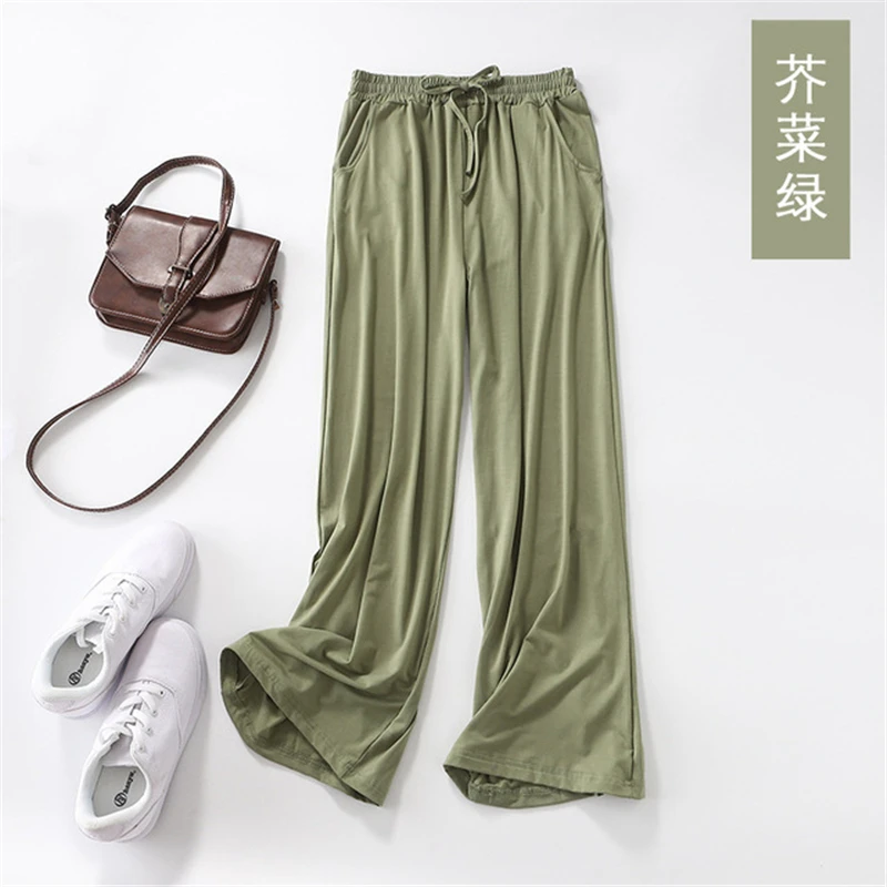 Sleep pants 2023 new modal wide-leg pants women summer high waist drape loose straight tube mop pants bathrobe пижама fashion