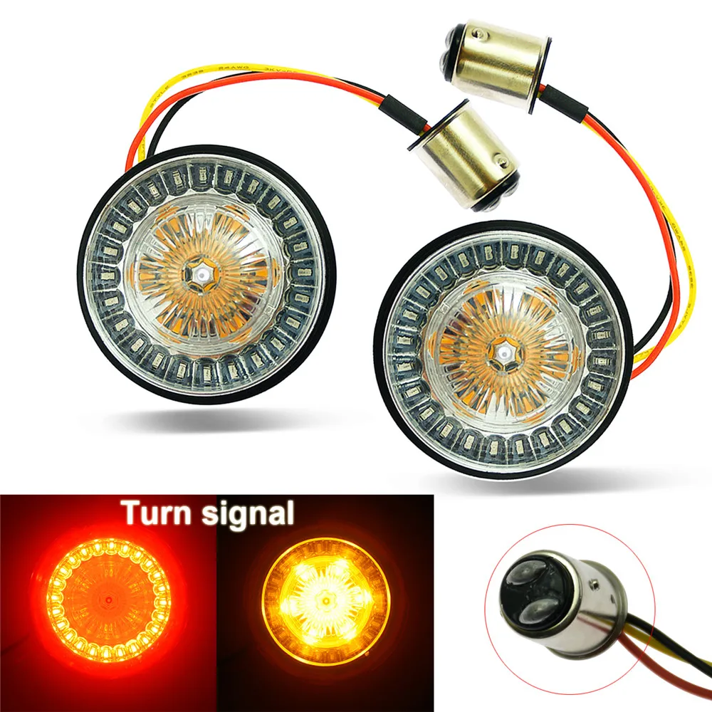 Motorcycle 1156 1157 LED Turn Signal Indicator Light 2\'\' Bullet Inserts Lamp Smoke Light Lens Cover For Harley Dyna Softail XL