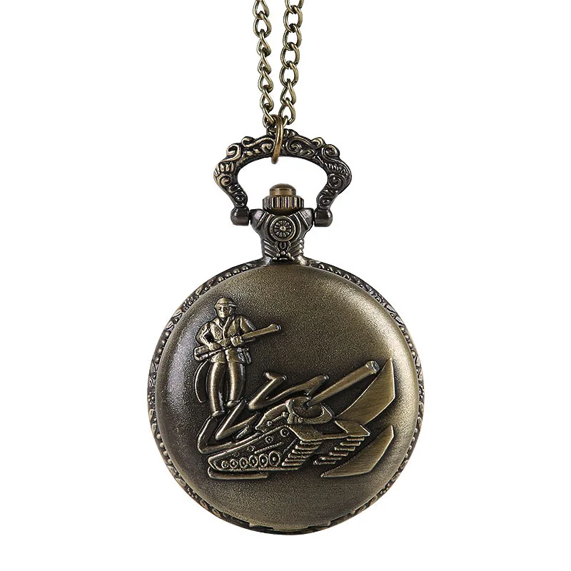 Bronze Classic Soldier Tank Car Pocket Watch Large Classical Military Style Soldier Embossed Pocket Watch