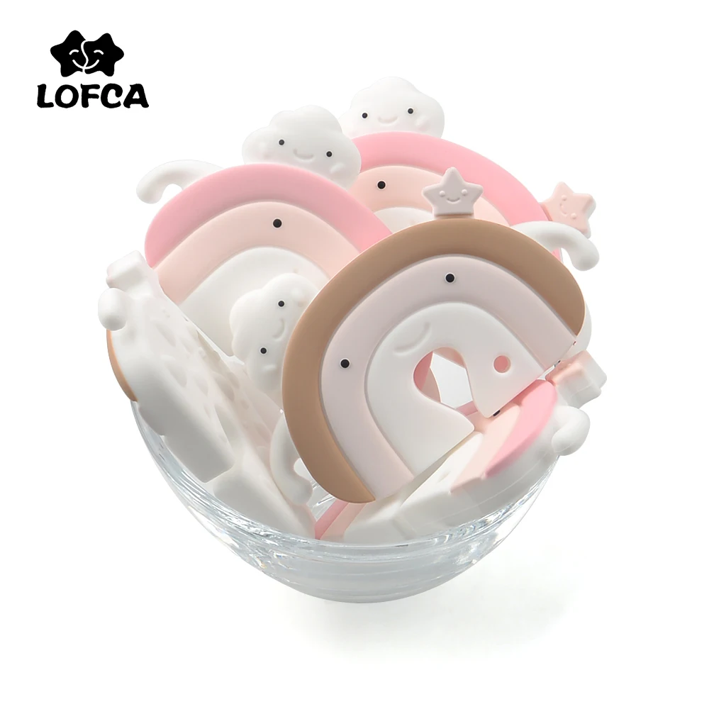 LOFCA 1pc Silicone Teethers Food Grade Tiny Rod Cartoon Rainbow Colorful Teether DIY Baby Teething Necklace Baby Shower Toys