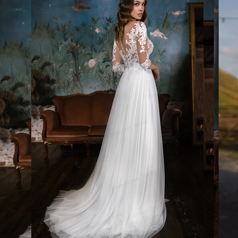 Lsyx Strand Trouwjurk Lange Lange Lange Mouw Witte Chiffon Bruidsjurk Op Maat Gemaakte Knoop Rug Vestidos De Novia Vestid