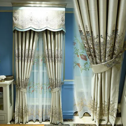 

European style curtain jacquard simple European curtain finished luxury atmosphere living room bedroom full shade curtain cloth