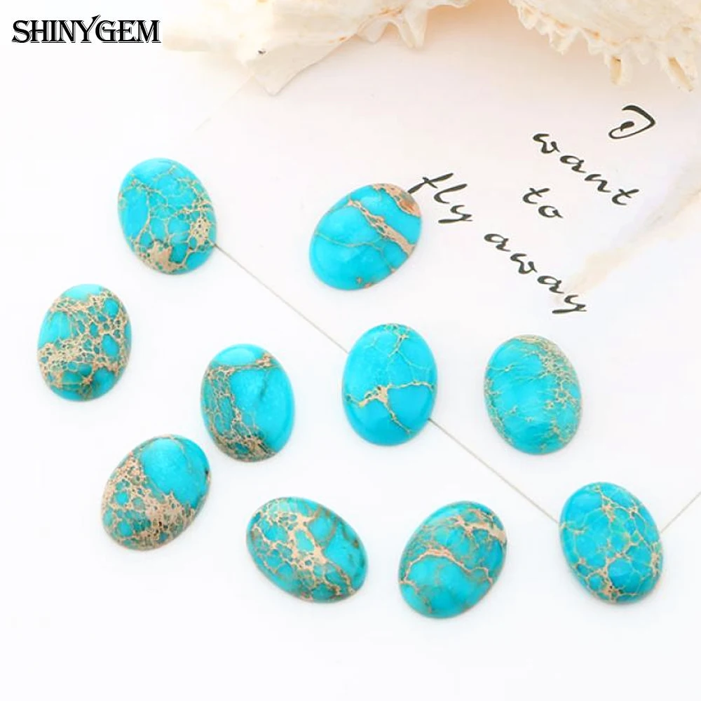 ShinyGem 10pcs 13x18mm Oval Blue Sea Sediment Natural Cabochon Stone For DIY Jewelry Accessories With Inlaid Ring Bracelet
