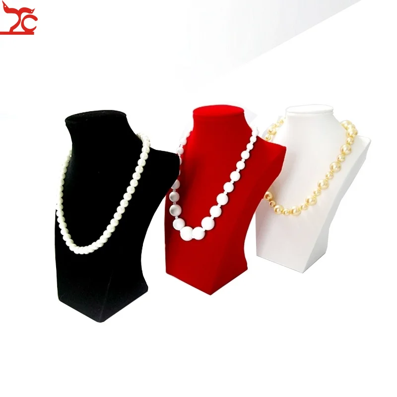 

Wood Jewelry Display Chest White Faux Leather Black Red Velvet Necklace Chain Jewelry Display Stand Holder 22CM