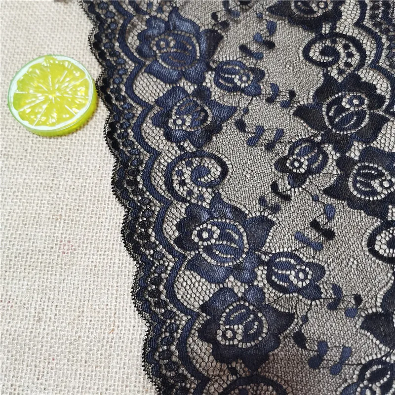 20CM Black Wide Elastic Mesh Lace Embroidery Knitted Fabric For Sewing Accessories Used On Dress And Clothes E1082