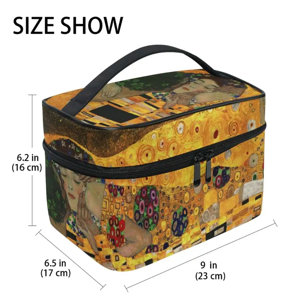 The Kiss by Gustav Klimt Women Cosmetic Bag Travel Organizer Make Up Box Toiletry Kit Wash Toilet Bag Large Waterproof Pouch