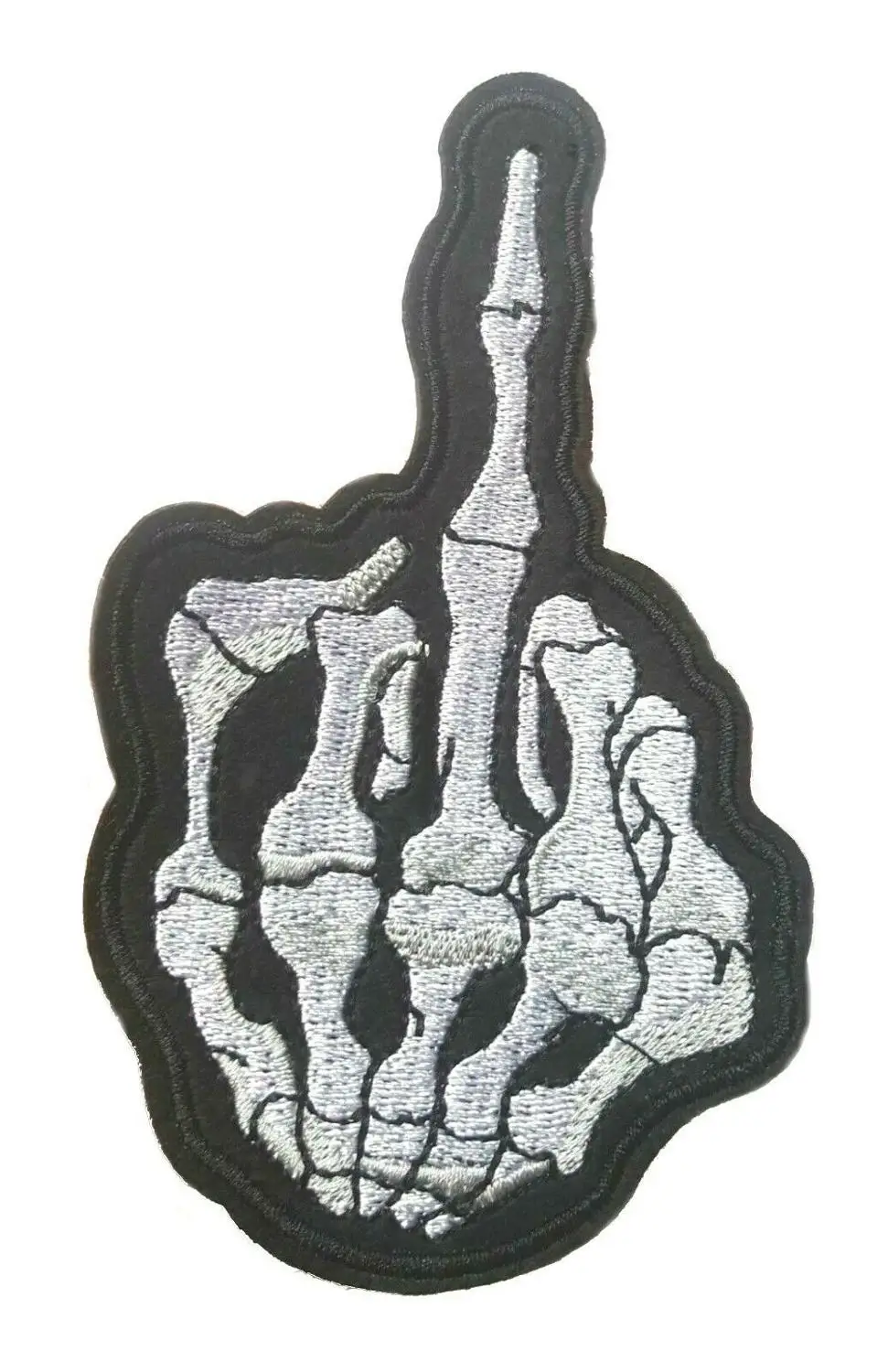 Hot! Skeleton Middle Finger, Flip Off Skull Hand Iron-On Sew-On Patch, Punk Biker (≈ 4.8 * 8.2 cm)