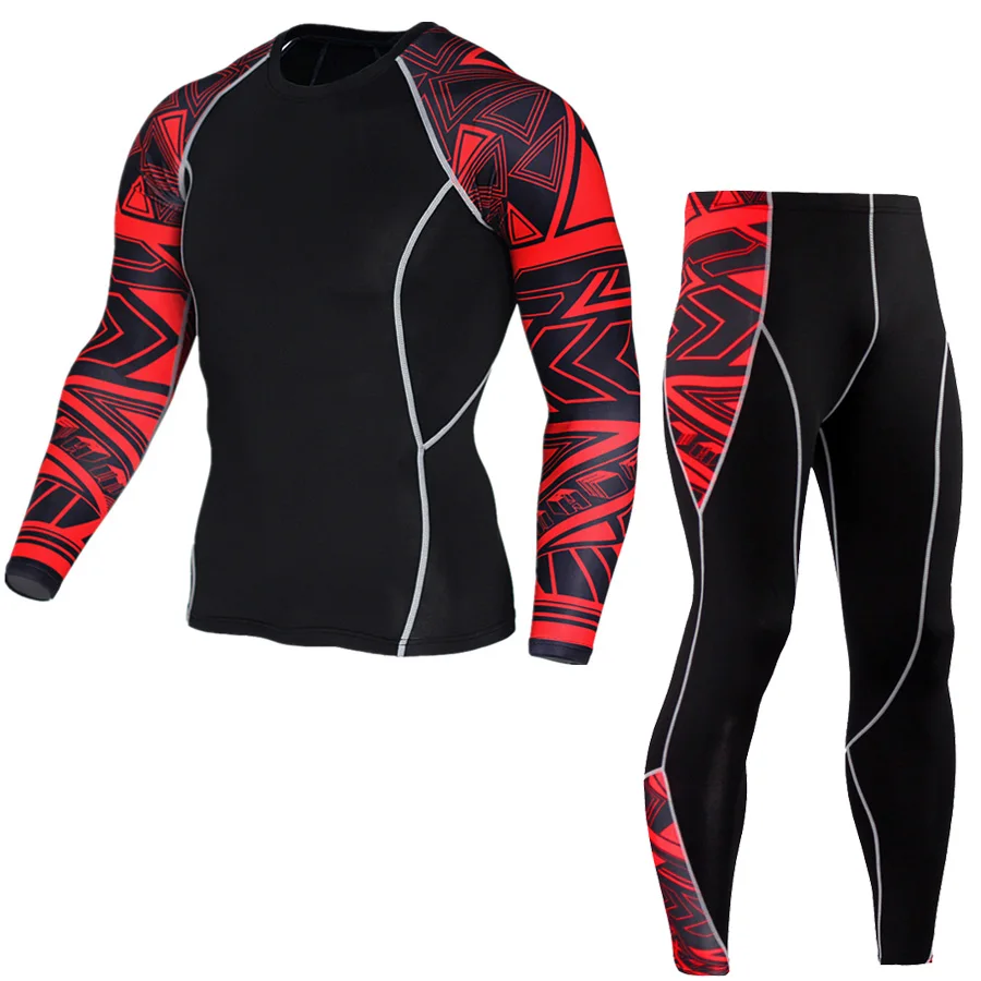 Mens Sports Suits Compression Shirt Pants Set Long Sleeve Fitness Training MMA Bodybuilding Clothes Quick Dry Running Sportswear