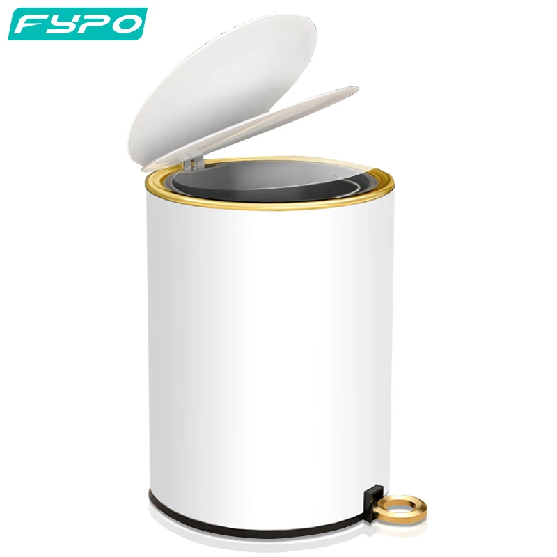 

6L Round Step Trash can Stainless Steel Kitchen Waste Bins Waterproof Bathroom Garbage Can With Lid Golden Trim Christmas Gift