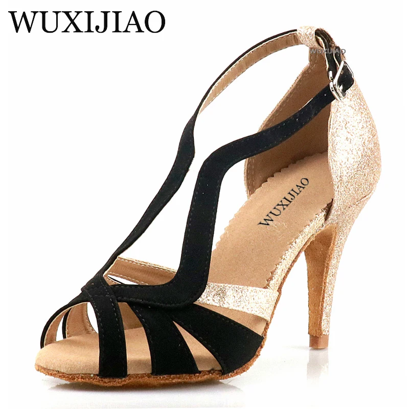 WUXIJIAO hot-selling printing women\'s Latin dance shoes national standard dance shoes party square dance shoes soft sole 9cm