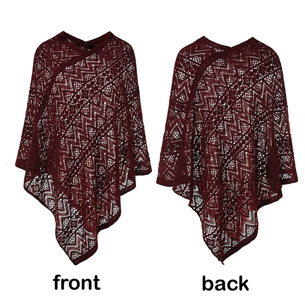 Casual Womens Boho Poncho Top with Graceful Knitting Patterns and V Neckline Loose Sweater Coat Dropshipping