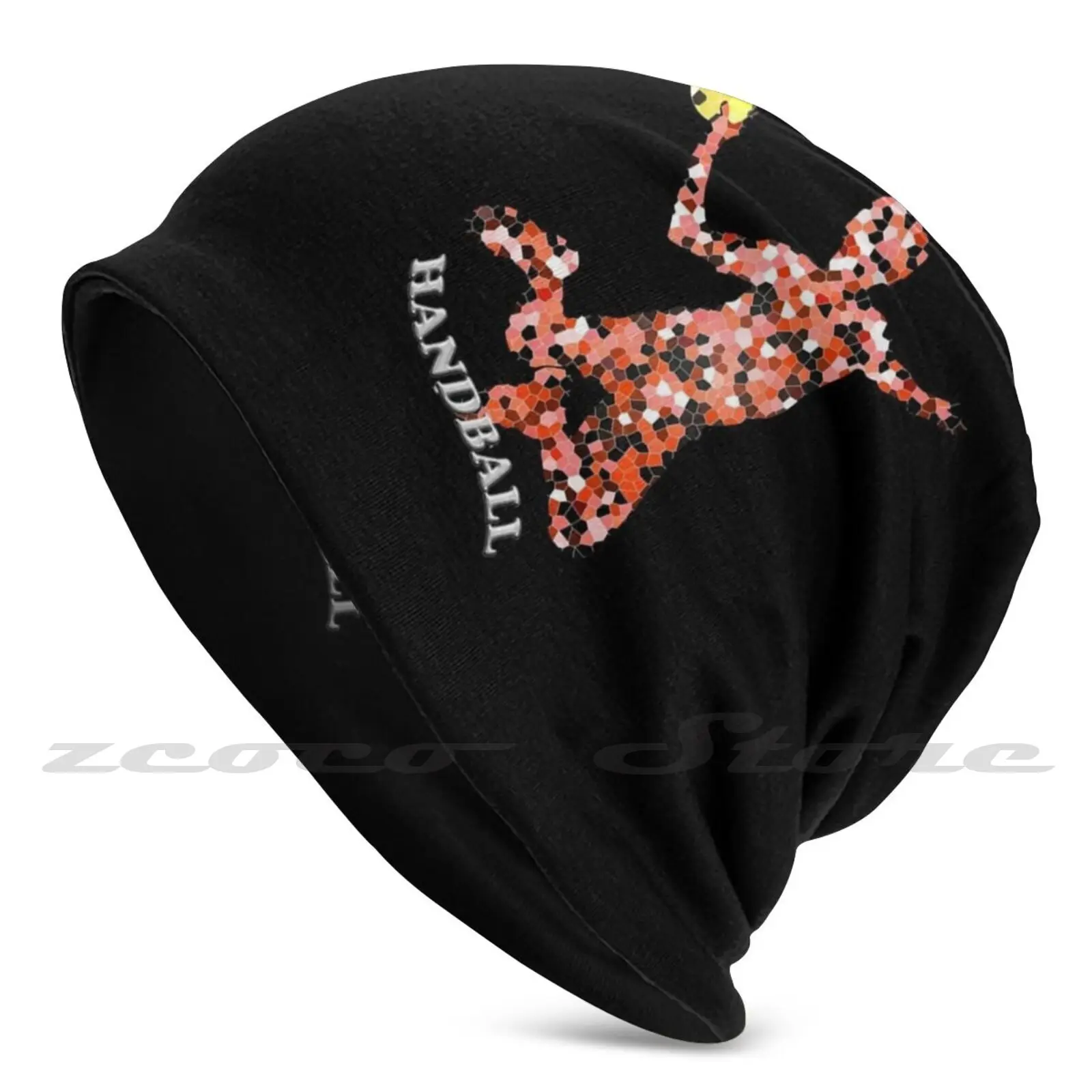 Orange Black And White Knit Hat Hedging Cap Soft Elasticity Outdoor Sports Leisure Handball Player Mosaic Handball Silhouette