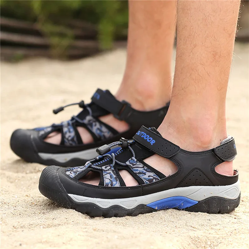 Classic Summer Men Sandals Fashion Large Size Beach Sandals New Breathable Casual Flat Sandals Men Outdoor Non-slip Wading Shoes