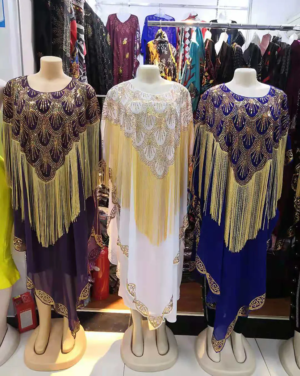 New Style Classic Design African Women Clothing Dashiki Abaya Chiffon Fabrics Tassel Sequins Loose Dress Free Size One Piece