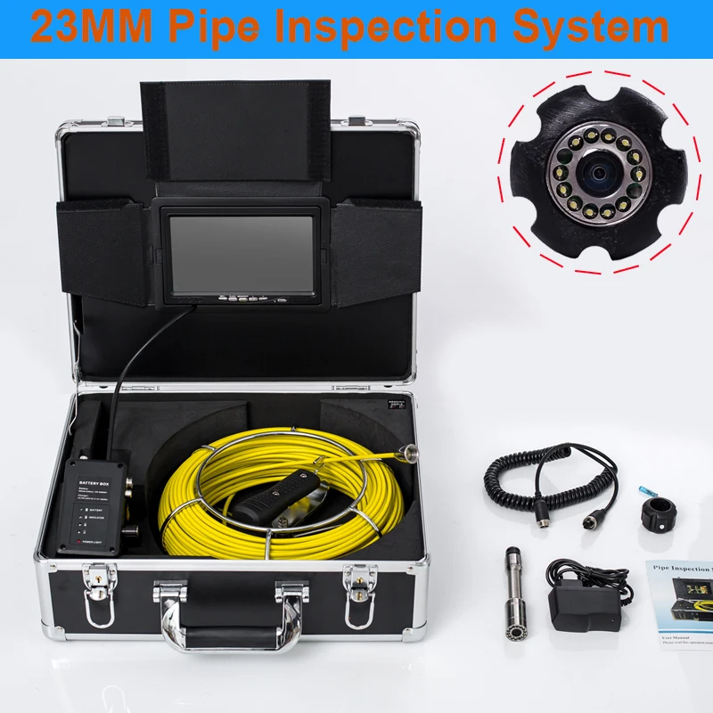 

23m/17mm/6.5mm Lens Industrial Pipe Endoscope System 7inch Monitor Sewer Pipeline Drain Inspection Video Camera 20m-50m Cable