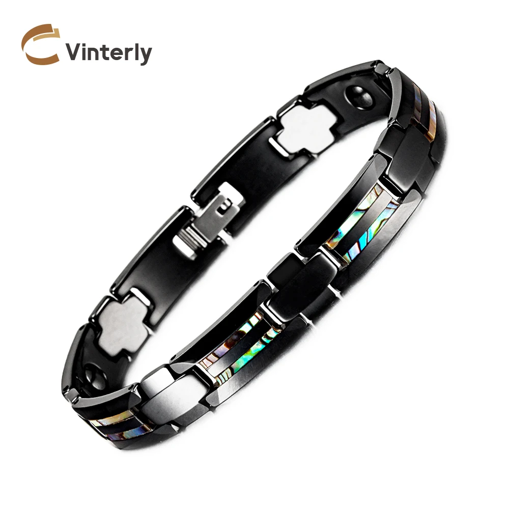 Black Bracelet Anti-scratch for Men Shell Health Energy Hematite Magnetic Bracelet Benefits Arthritis 10mm Ceramic Bracelet Male