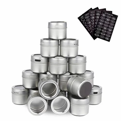 LMETJMA Magnetic Spice Tins Stainless Steel Spice Jar Set With Stickers Pepper Shakers Salt Pepper Set Seasoning Sprays  KC0017