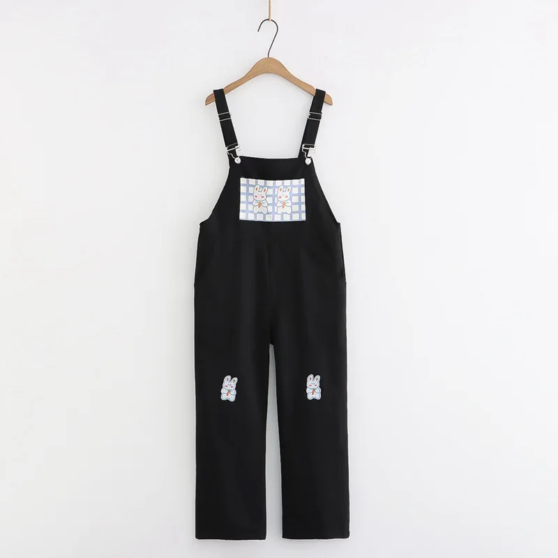 Kawaii Bunny Cartoon Strap Pants Women Wide Leg Trousers Harajuku Cute Rabbit Overalls Female Japan Soft Girl Pink Jumpsuit 2021