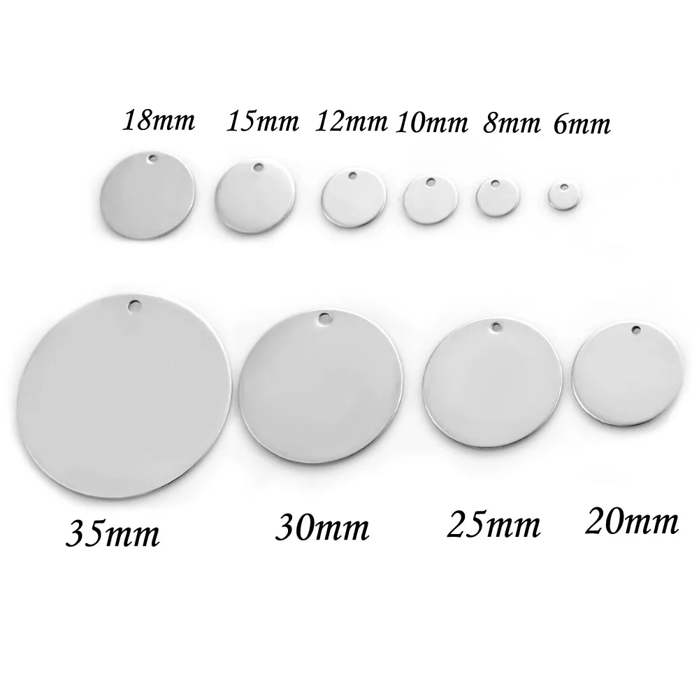 20Pcs 100% Stainless Steel 6/8/10/12/15/18/20/25/30/35mm  Disc Round DogTag Charm Pendant Metal Necklace For Jewelry Making