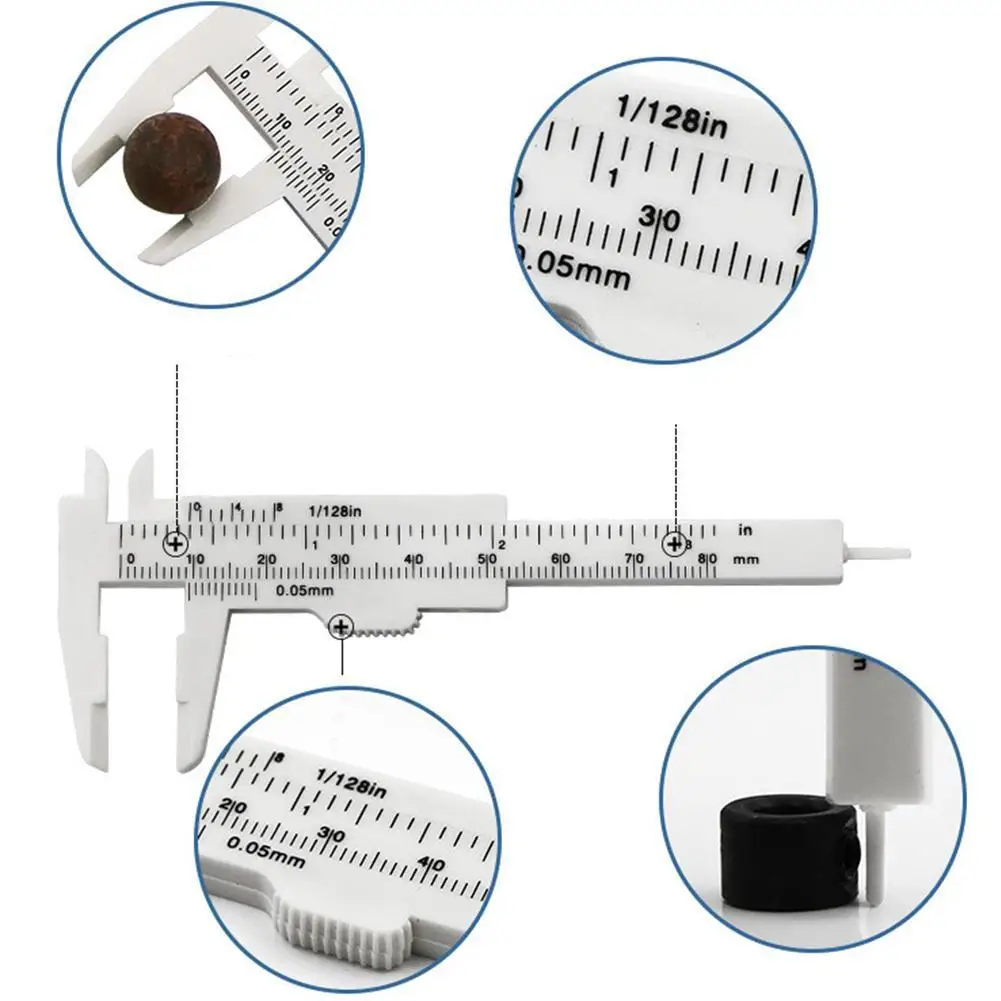 Double Scale Plastic Vernier Caliper Mini Sliding Vernier Gauge Measure Tool Ruler Micrometer Ruler Sliding 80mm Pocket Useful