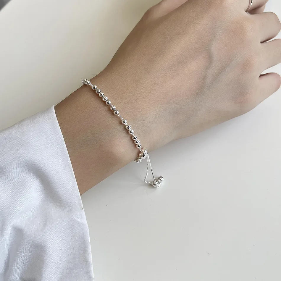 Aautentik 925 Perak Murni Bulat Manik-manik Bola Rantai Gelang Rumbai Menyesuaikan Perhiasan C-A298