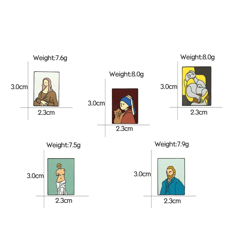 النفط الطلاء المينا دبابيس فان جوخ بيكاسو الموناليزا فينوس الفني دبابيس الفن شارة للنساء الرجال قميص التلبيب دبوس مجوهرات هدية