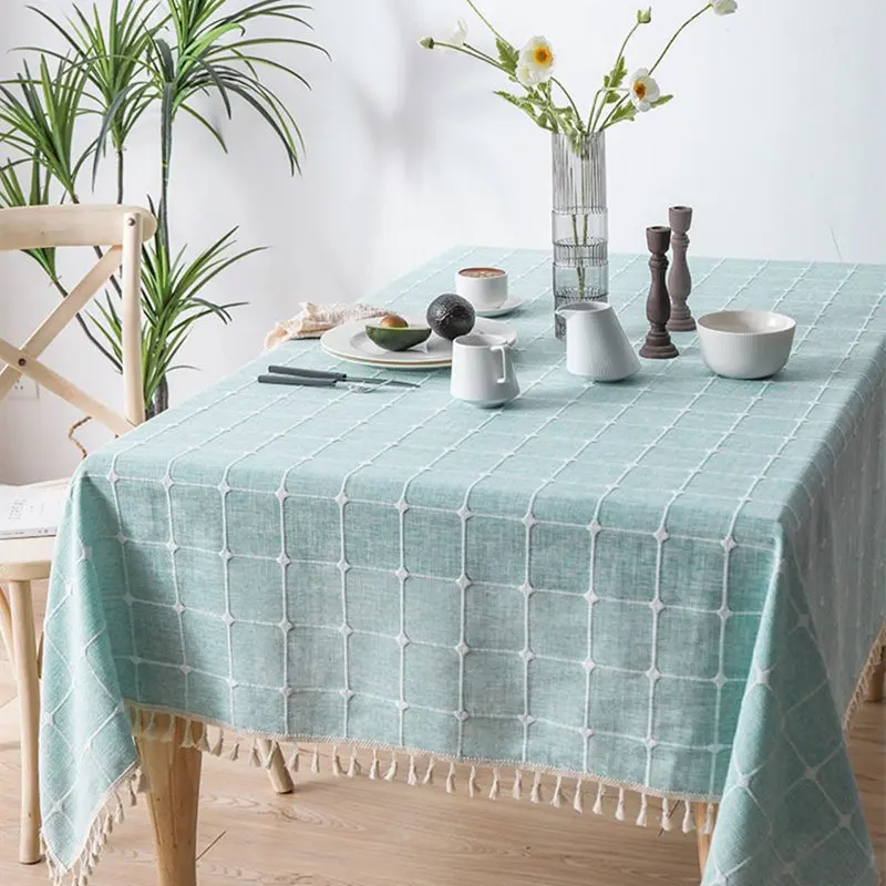 

New Nordic Rectangular Table Pure Color Cotton Linen Tablecloth Jacquard Tassel Simple Coffee Table Table Cloth Breathable Fresh