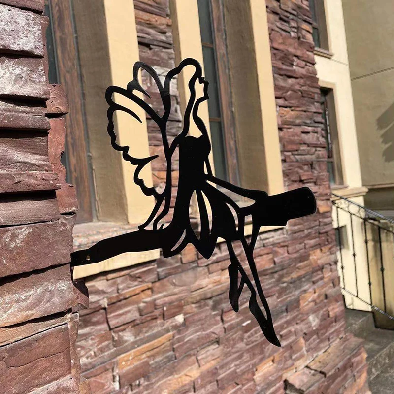 Decorazione di rami di albero di Silhouette di fata in metallo, accessori per decorazioni per esterni da giardino, statua di fata del cortile, decorazione artistica