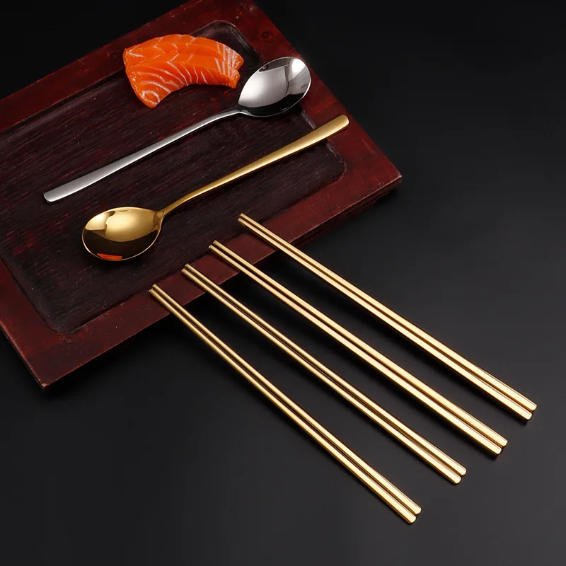 304 Stainless Steel Chinese Chopsticks Gold Silver Spoon Tableware Food Noodles Sushi Chopsticks Kitchen Tableware Accessories