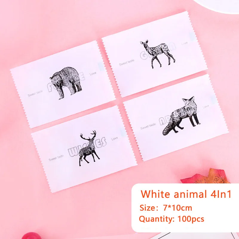 100pcs/lot Fox Bear Deer Nougat Baptism Sugar Packaging Candy Party Gift Wrap White Frosted Animal Decor 4In1 Nougat Wrap Bag