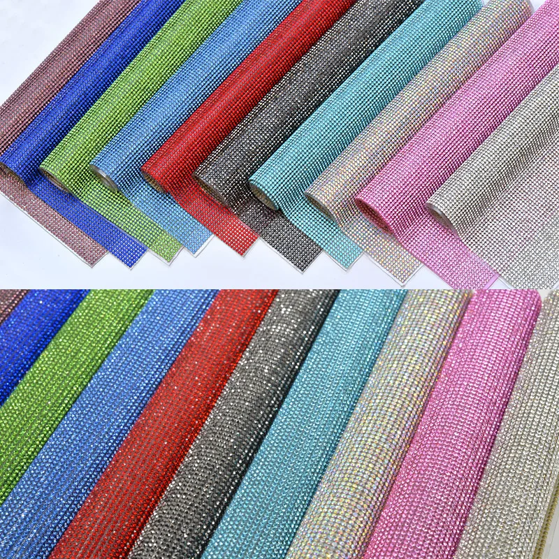 JUNAO 24x40cm Rainbow Crystal Fabric Self Adhesive Rhinestones Ribbon Glass Crystal Banding Beads Trim for DIY Jewelry Accessory image 4