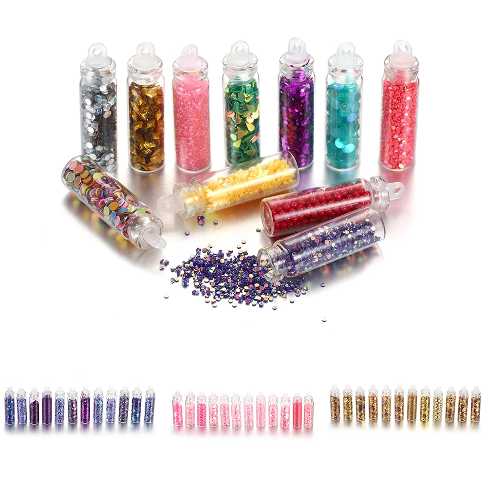 12 bottles/set Colorful Nail Art Powder UV Epoxy Resin Filling For DIY Jewelry Making Supplies Nail Glitter Accessories